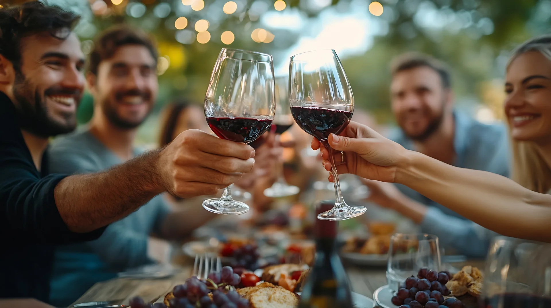 Group of friends celebrating and toasting with wine glasses during a memorable Napa Valley wine tour experience