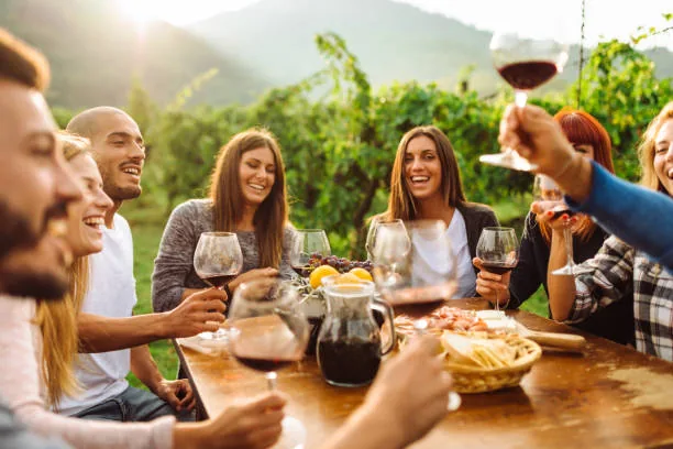 Group of friends wine tasting together on a Napa Valley tour